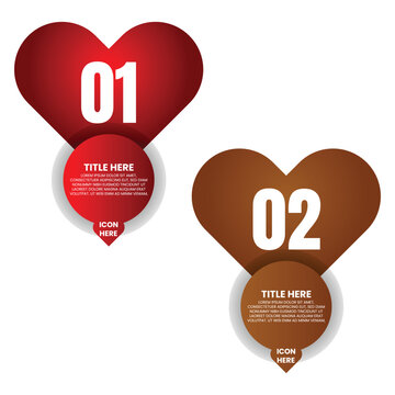 Two Step Heart Shaped Infographic Template with Numbered Sections and Text Spaces
