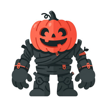 Halloween pumpkin monster golem character illustration