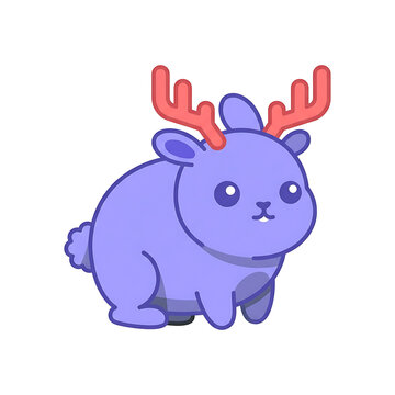 Cute purple bunny character with red antlers on white background