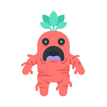 Red mandrake monster screaming with green leaves on head