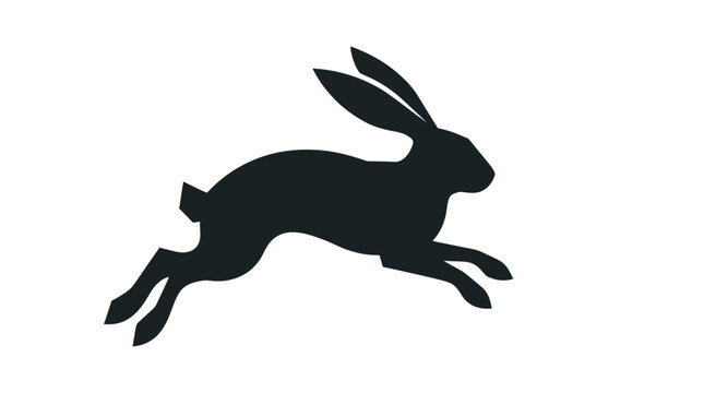 Black leaping hare silhouette vector icon, minimalist running wild rabbit animal graphic symbol isolated on White Background Halloween