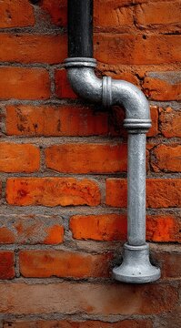 Metal pipe elbow against a brick wall