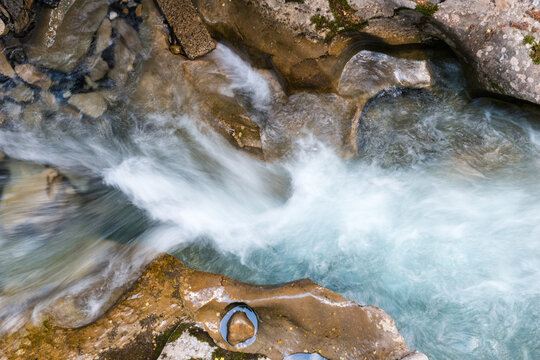Canada, Alberta, Banff National Park.   Surging water of the Johnston Creek in the Johnston Canyon.