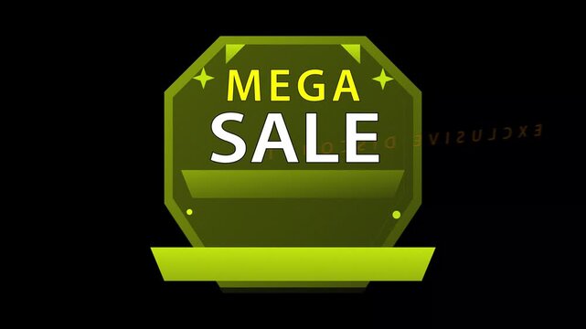 Animated geometric badge with mega sale text overlay graphic design discount banner promotional special