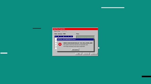 Simulating the Y2k Bug as a Digital Clock Rolls over from December 31 1999 to January 1 1900 Triggering a Critical Date Error on an Old Computer Interface