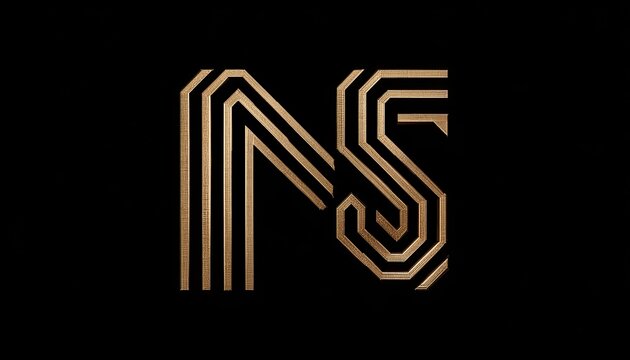 Gold monogram initials "NS" interwoven with elegant, layered lines on a black background