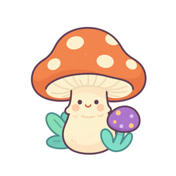 Cute cartoon mushroom with smiling face and polka dot cap