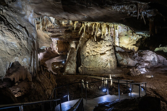 Georgian natural landmark &mdash; Prometheus Cave near Kutaisi, a spectacular underground world popular among tourists.
