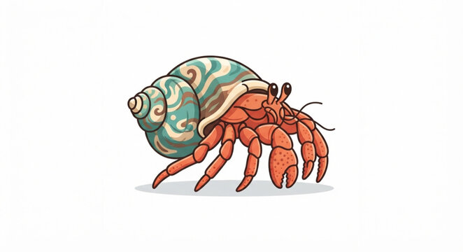 hermit, crab, shell, seashell, crustacean, animal, wildlife, creature, marine, ocean, sea, beach, tropical, nature, cute, cartoon, character, claw, leg, antenna, eye, spiral, swirl, pattern, color, bl