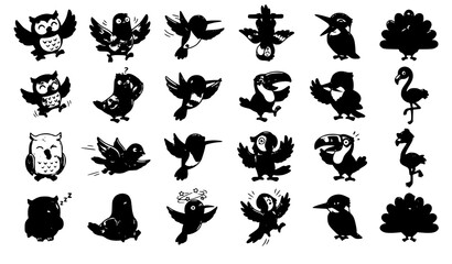Fototapeta premium Funny Exotic Cartoon Bird Characters Colorful Kids Vector Collection