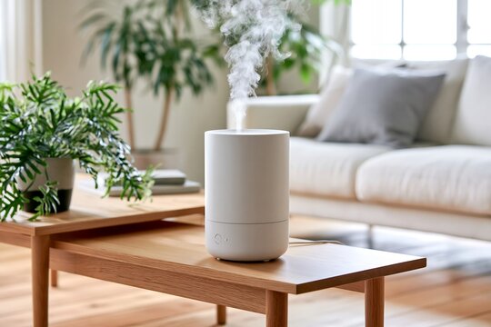 インテリアに馴染む白い加湿器がリビングに潤いと安らぎをもたらす