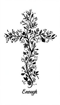 Ornate floral cross with Enough text
