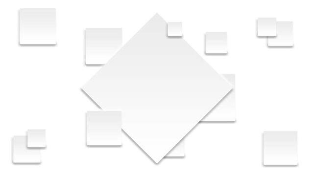 White embossed square pattern animation with large diamond shape placeholder copy space at center on white background. 4K animated embossed shape pattern for titles, text, logos, and motion graphics.