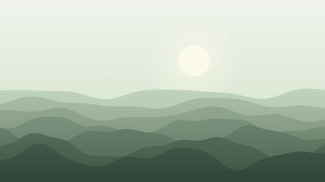 Misty green layered waves flowing in gentle parallax seamless loop