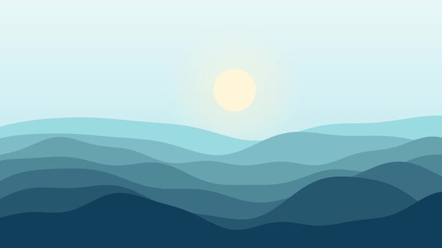 Blue ocean layered waves flowing in gentle parallax seamless loop
