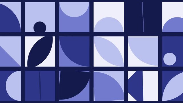 Indigo monochrome geometric tiles turning and flipping seamless loop