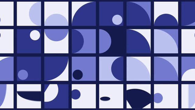 Indigo monochrome geometric tiles turning and flipping seamless loop