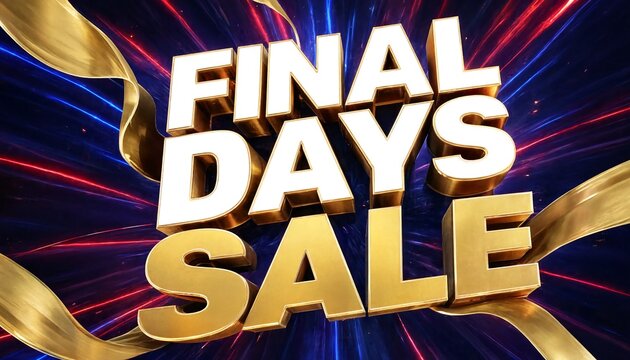 Final days sale 3D golden text banner on dark blue and red abstract background with glowing light streaks discount promotion shopping event limited time retail event special offer commercial dea
