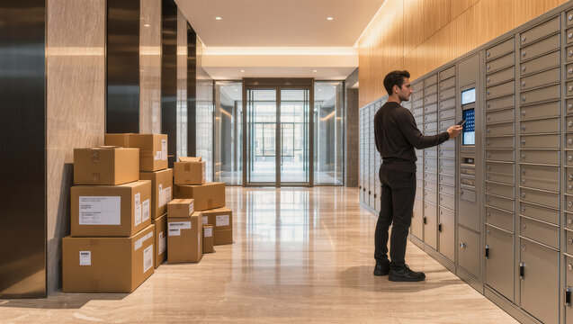 Smart Parcel Locker System for Secure Package Delivery in Modern Apartment Building