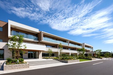 Fototapeta premium 青空が広がる都会の新しい集合住宅の外観