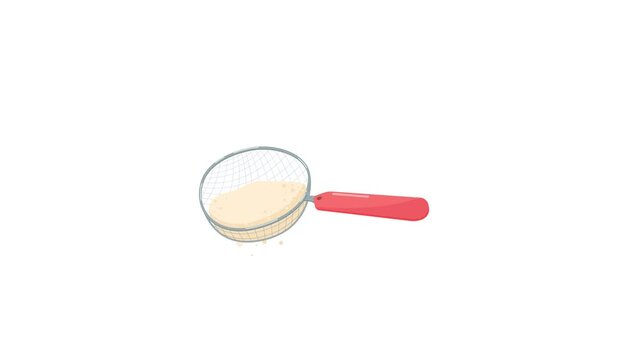 Vector illustration of a small flour sifter strainer with a red handle, used for sifting dry ingredients in baking