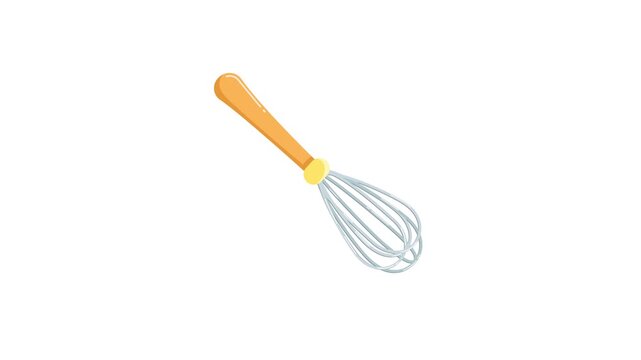 vector animated light blue handheld electric mixer with beaters rotating against a white background