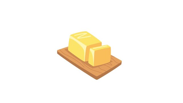 vector illustration of a block of yellow butter sliced on a wooden cutting board, perfect for cooking and baking concepts