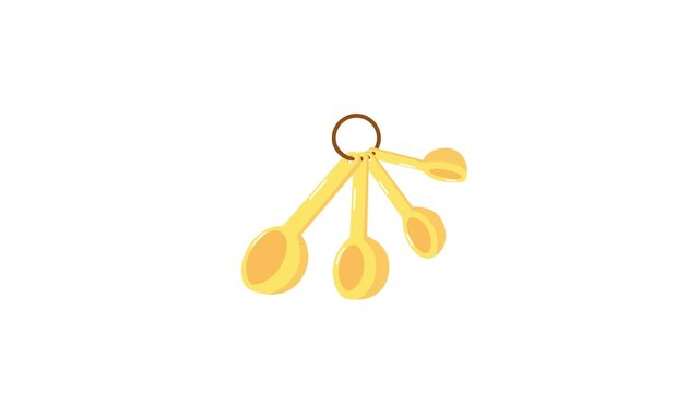 Vector illustration of a set of yellow measuring spoons connected by a metal ring, an essential baking tool for precise measurements