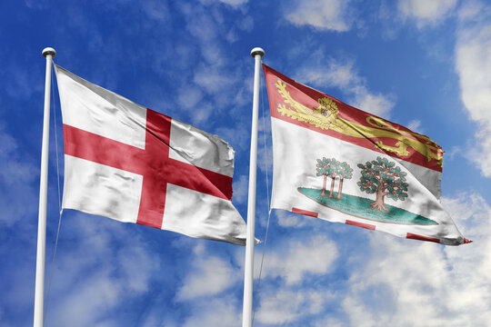 England and Prince Edward Island flags waving in a clear blue sky, and a shared vision of unity for a sustainable future.