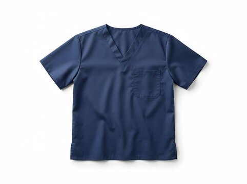 Navy blue medical scrub top with chest pocket for healthcare professionals in sterile environment