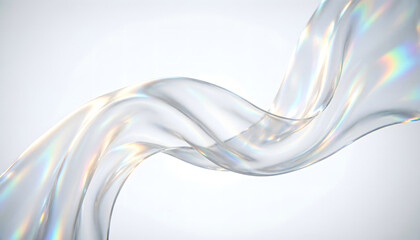 Cinta o tela de seda cristal transparente ondeando en el aire sobre fondo claro minimalista