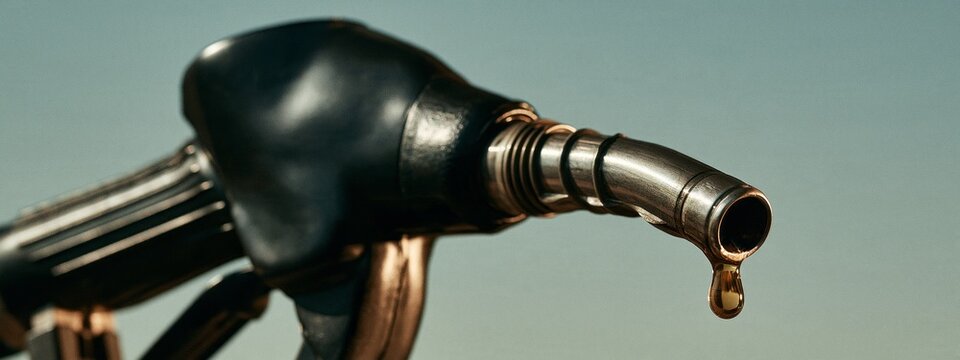 Dripping fuel nozzle against faded sky