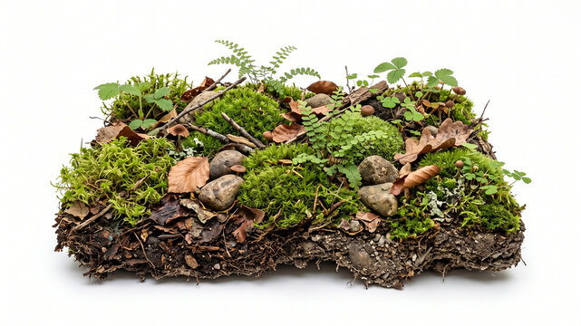 Miniature garden with plants and rustic objects