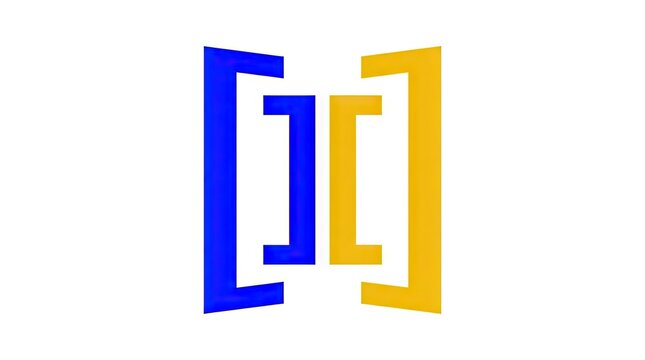 Blue and yellow geometric abstract bracket logo icon design.