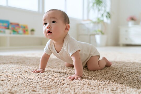 好奇心いっぱいの可愛い赤ちゃんはいはいで育つ健やかな成長