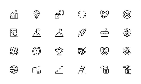 Business transformation vector line icons set with editable stroke. Digital transition, change management, innovation, and modernization icon bundle.