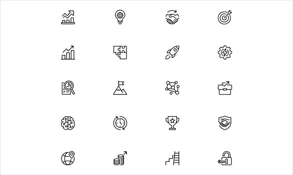 Business transformation vector line icons set with editable stroke. Digital transition, change management, innovation, and modernization icon bundle.