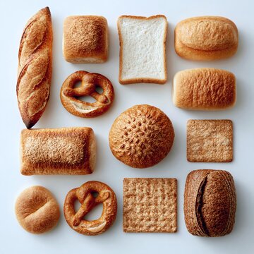 バラエティ豊かなパンの種類が集合した俯瞰ショット