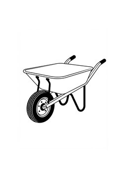 Construction wheelbarrow outline vector illustration on white background.