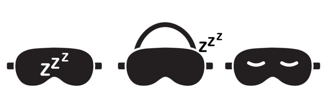 Black Sleep Mask Icon Set for Sleeping, Relaxation, Travel and Bedtime Rest Vector