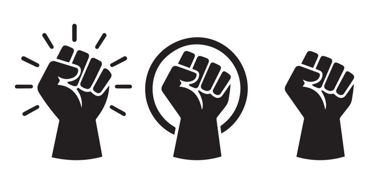 Raised Fist Icon Set in Three Color Variants, Symbolizing Strength, Unity, Power, Protest and 
Activism Vector