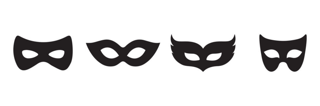 Black Masquerade Eye Mask Silhouette Set with Minimalist Designs for Party, Costume and Event Decoration 
Vector