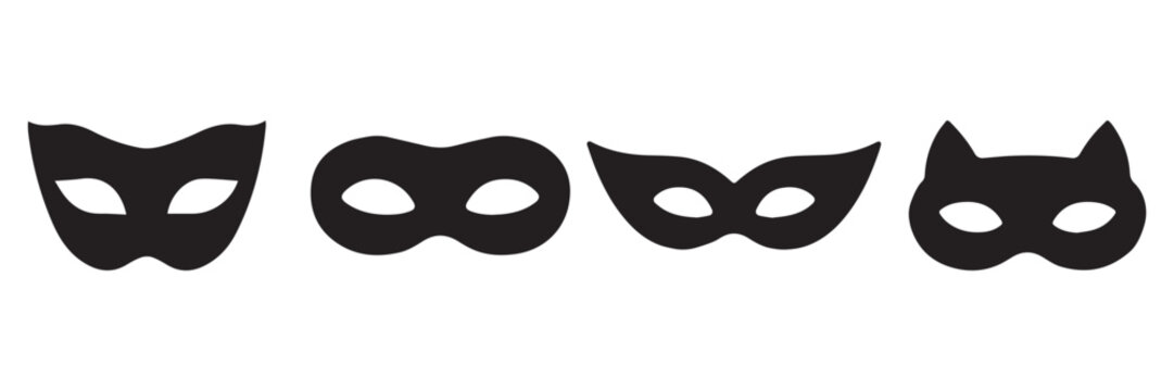Black Masquerade Eye Mask Silhouette Set with Minimalist Designs for Party, Costume and Event Decoration 
Vector
