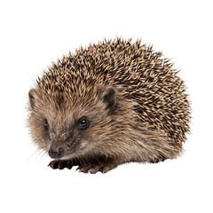 Cute small european hedgehog standing on white background studio shot © Muhammed