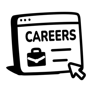 Hand-drawn doodle of a careers webpage on a laptop, representing a company career page used to present job openings and recruitment information.