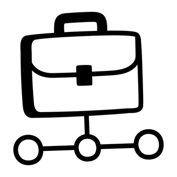 Hand-drawn doodle of a briefcase connected to a timeline, representing employment history and a record of previous work experience for an employee.