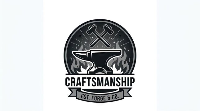 Craftsmanship logo with anvil hammers and forge fire icon.