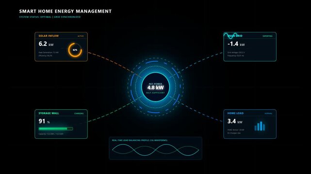 Smart Home Energy Management Dashboard Display with Real Time Monitoring of Power Grid Data Flow