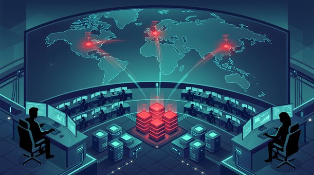 Isometric global cyber threat intelligence analysis center