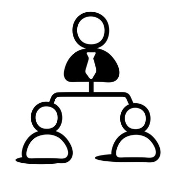 Hand-drawn doodle of a senior figure connected to team members, representing mentorship, guidance, support, and employee development at work.